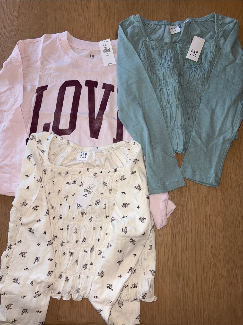 Set of Three NWT Gap Girls Smocked Long Tops and Graphic T-Shirt